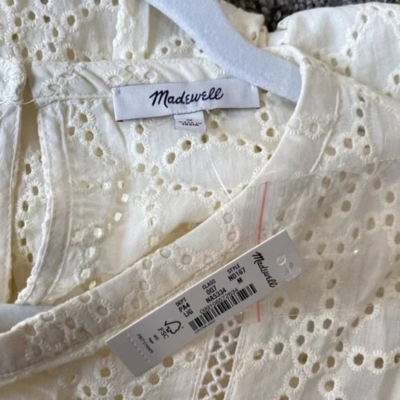 NEW Madewell Eyelet Ruffle-Sleeve Mini Dress M NWT Lighthouse $128 - Picture 7 of 10